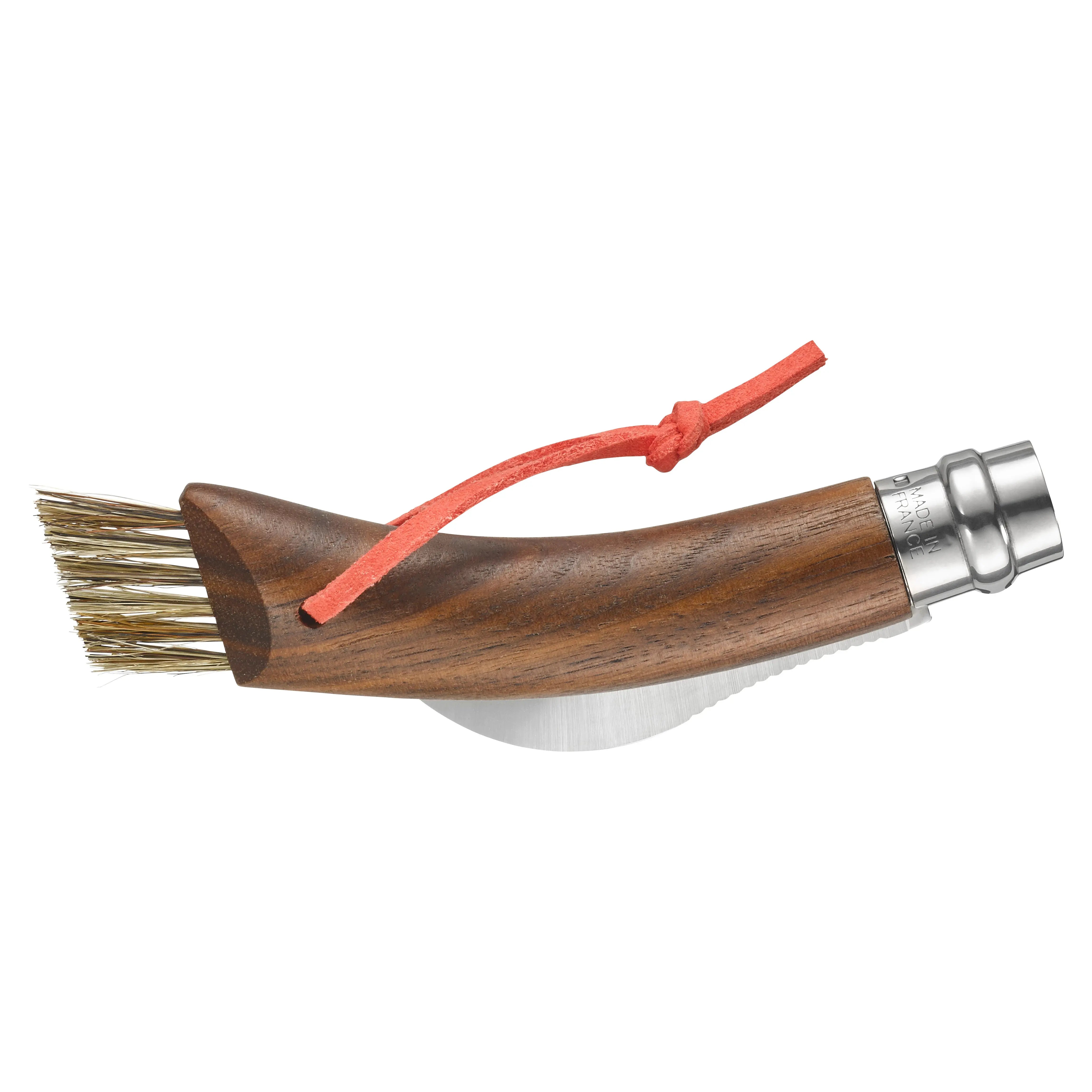 Opinel No. 8 Champignon Noyer Noir Messer Nussbaum – Pilzmesser mit Bürste & gebogener Klinge Opinel