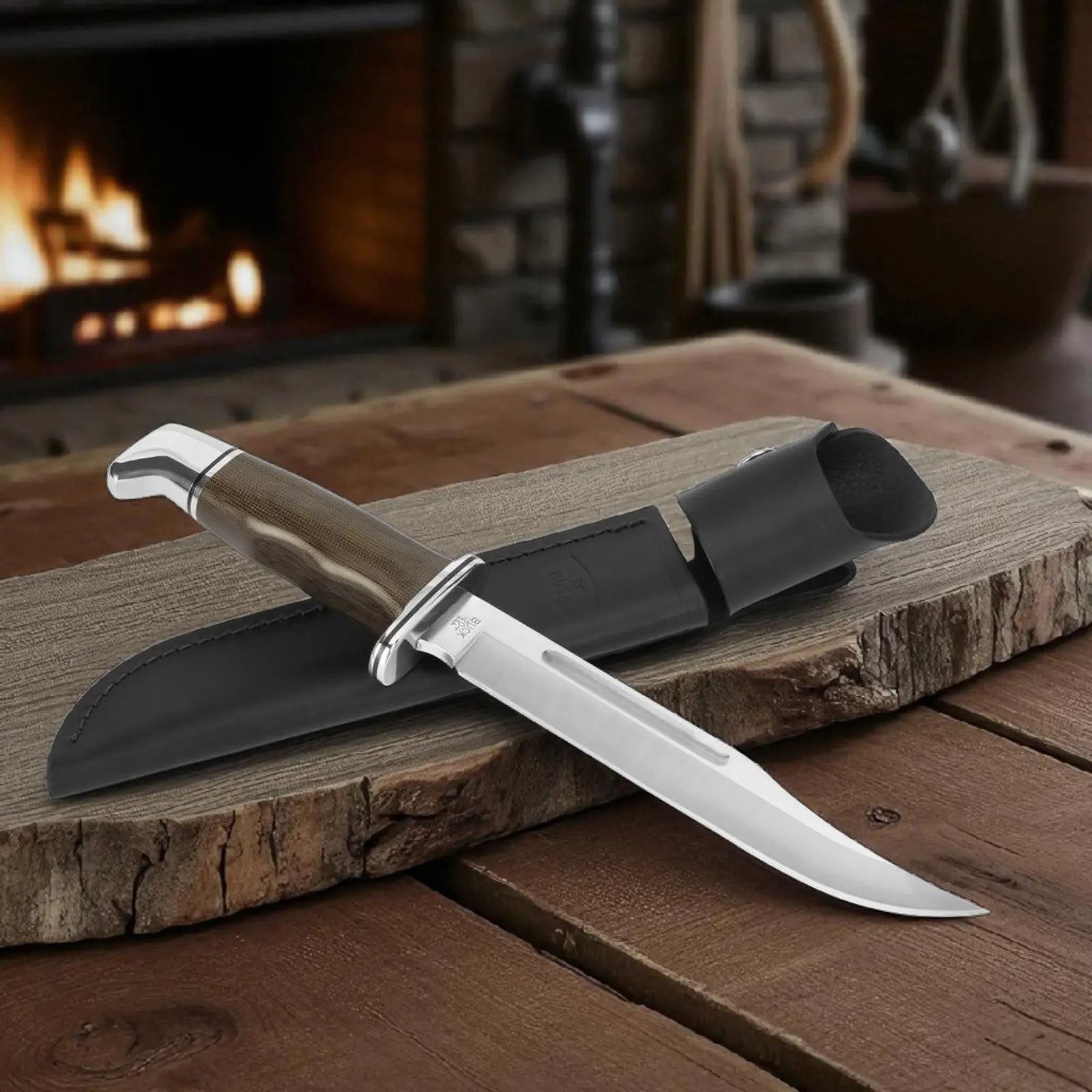Buck 120 General Pro Jagdmesser – S35VN Stahl, Micarta Griff, Lederscheide – Made in USA Buck