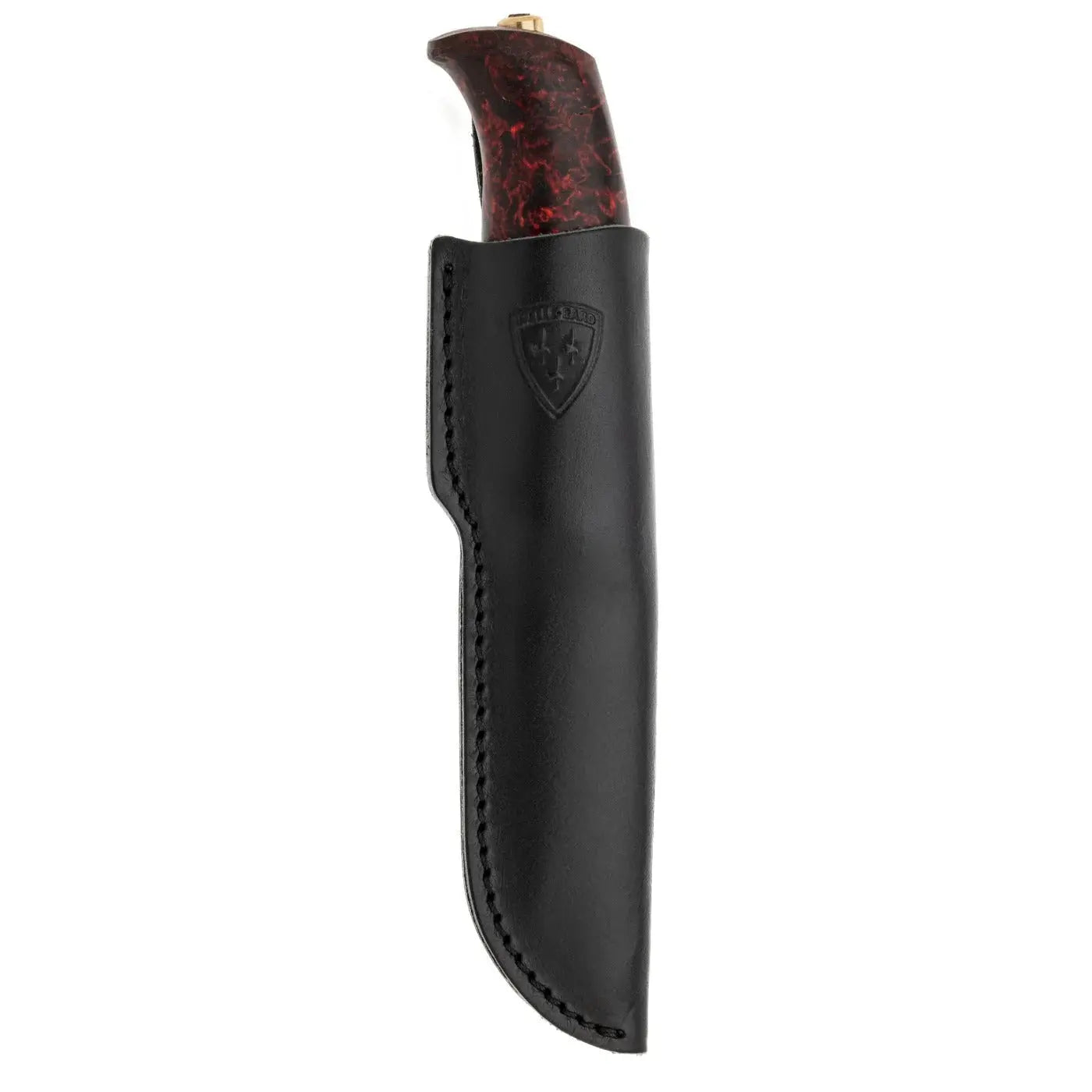 Helle Allmenn Messer 12C27 Scandi Curly Birch Outdoor Knife Norwegen + Lederscheide HELLE