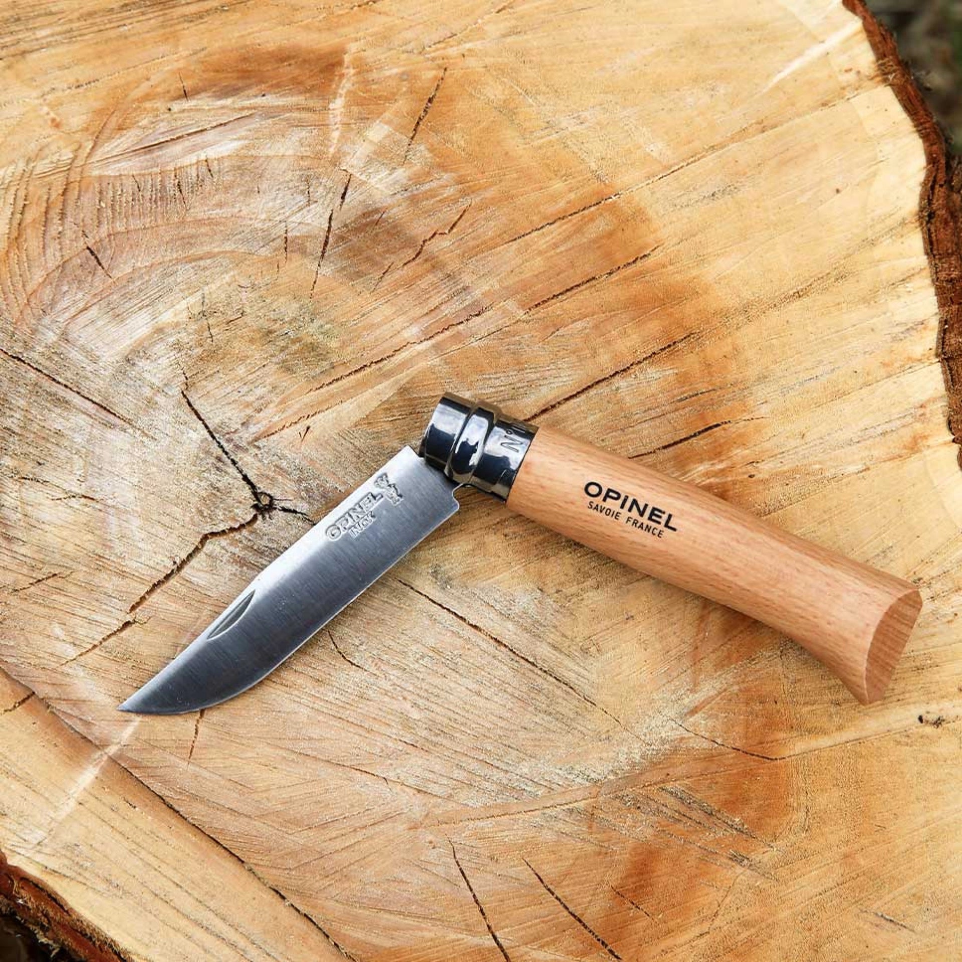 Opinel Inox Taschenmesser N°08 – Klassiker mit rostfreier Edelstahlklinge & Buchenholzgriff Opinel