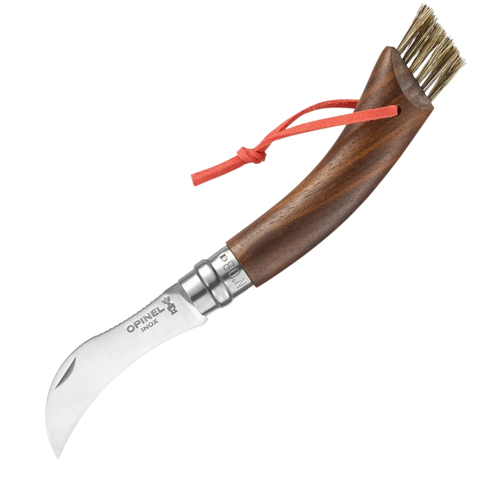 Opinel No. 8 Champignon Noyer Noir Messer Nussbaum – Pilzmesser mit Bürste & gebogener Klinge Opinel