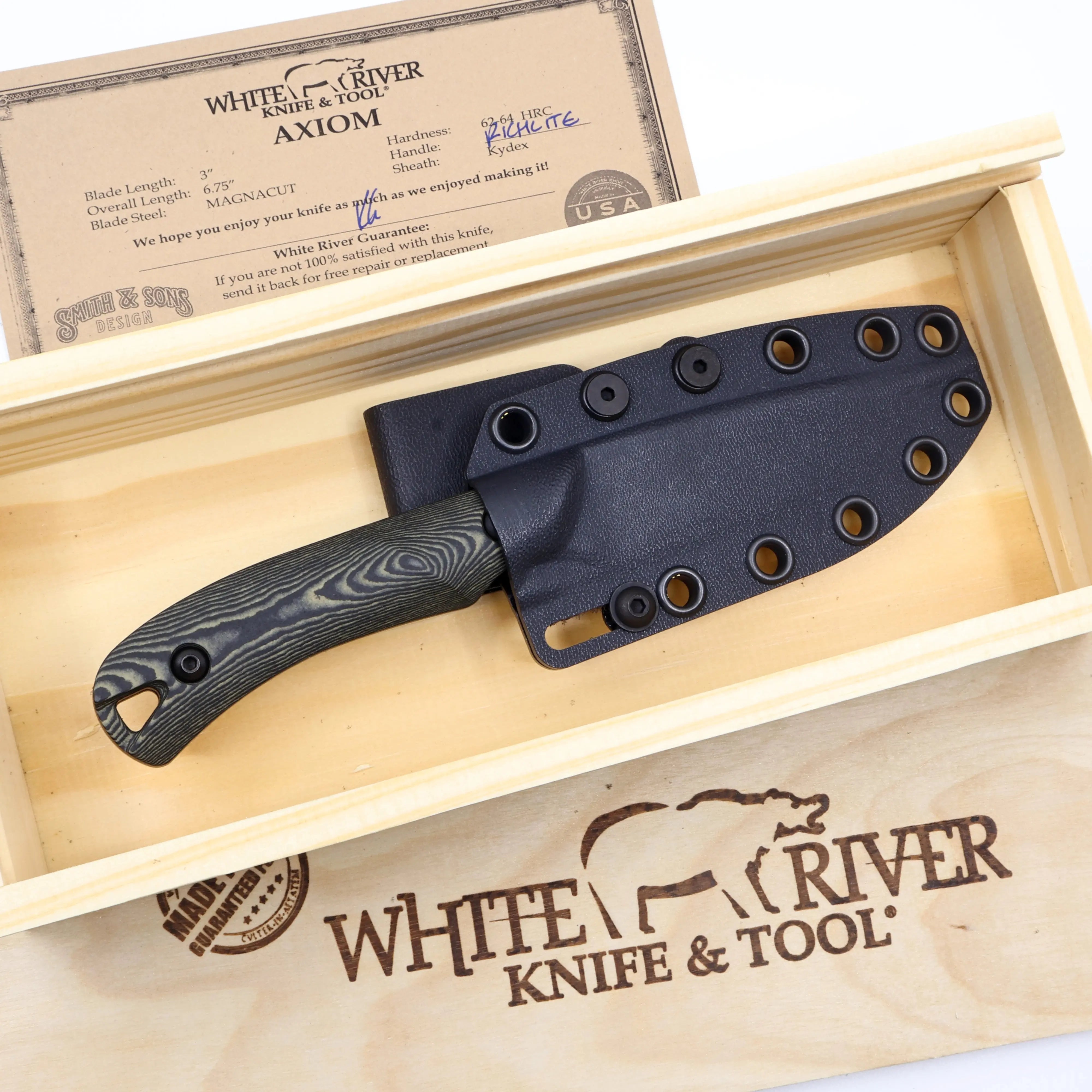 White River Axiom – CPM MagnaCut Fixed Blade Messer inkl. Kydexscheide (USA) White River Knife & Tool