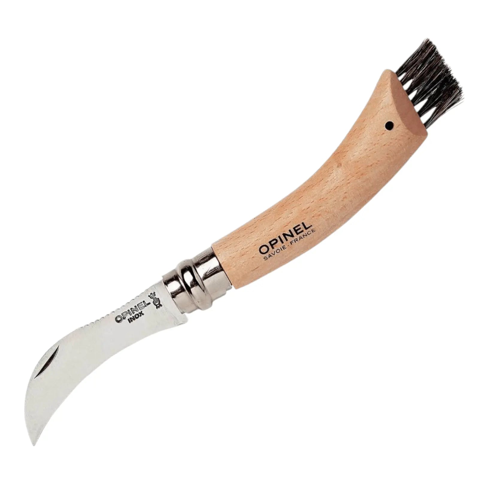 Opinel No. 08 Pilzmesser – mit Bürste & Edelstahlklinge 12C27, Buchenholzgriff Opinel