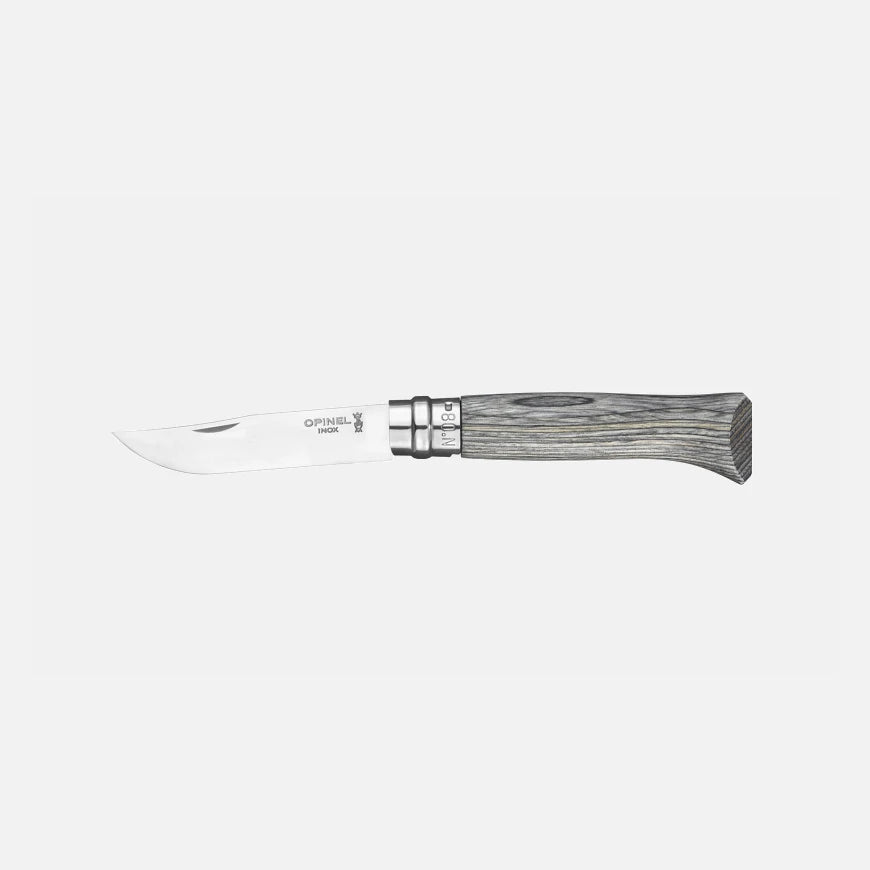 Opinel N°08 Laminierte Birke Grau – Luxus-Taschenmesser mit einzigartigem Birkenholzgriff & Geschenkbox Opinel