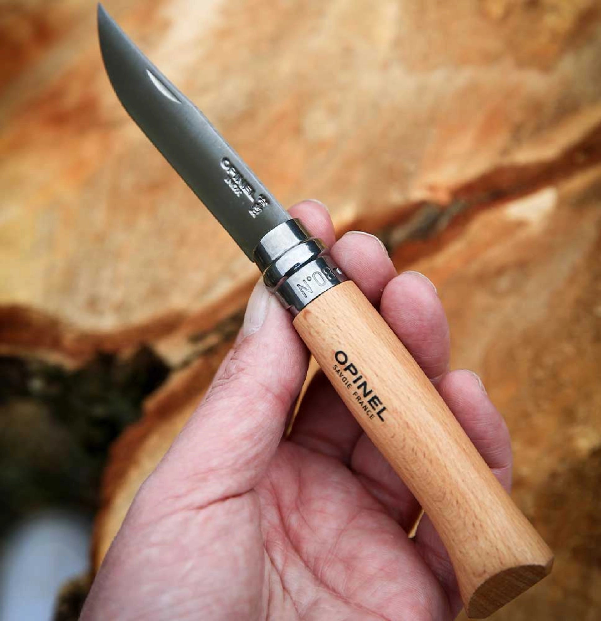 Opinel Inox Taschenmesser N°08 – Klassiker mit rostfreier Edelstahlklinge & Buchenholzgriff Opinel