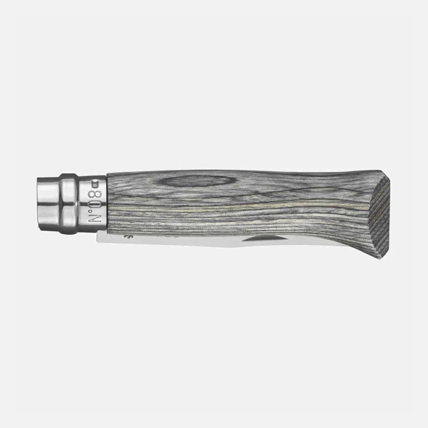 Opinel N°08 Laminierte Birke Grau – Luxus-Taschenmesser mit einzigartigem Birkenholzgriff & Geschenkbox Opinel