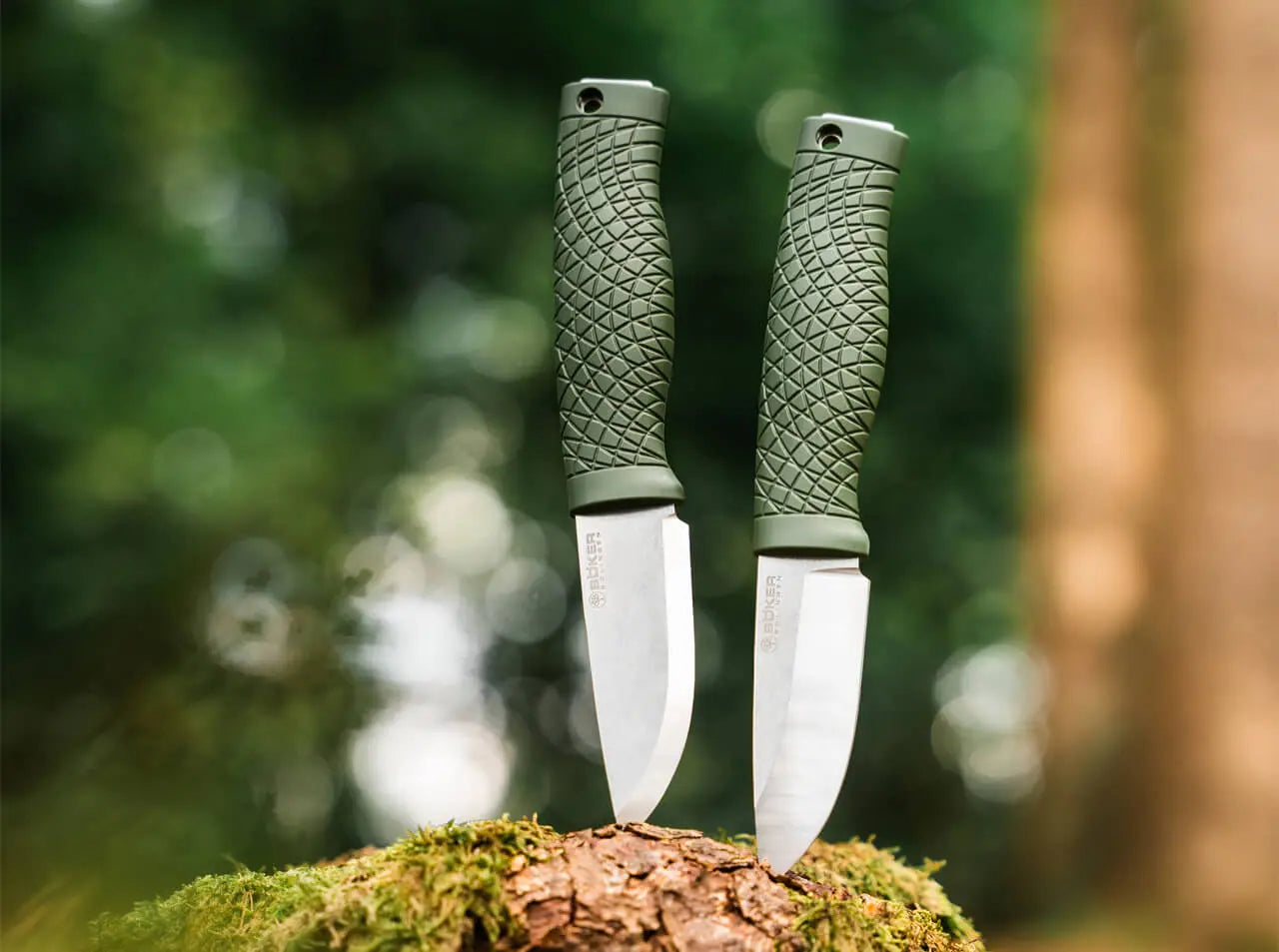 Böker Manufaktur Solingen Bronco Mini CPM-3V Green Scandi – Kompaktes Bushcraft Messer mit Scandi-Schliff, CPM-3V Stahl & Kydexscheide Böker Manufaktur Solingen
