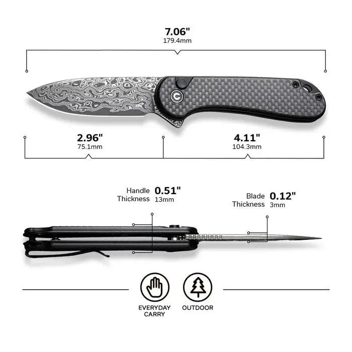 CIVIVI Button Lock Elementum II CF Damascus C18062PB-DS1 CIVIVI