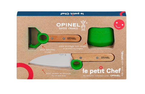 Opinel Le Petit Chef Kinder Küchenmesser-Set mit Fingerschutz und Sparschäler, 3-teilig