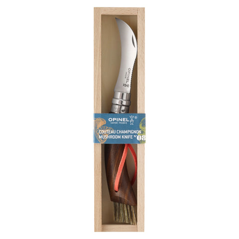 Opinel No. 8 Champignon Noyer Noir Messer Nussbaum – Pilzmesser mit Bürste & gebogener Klinge Opinel