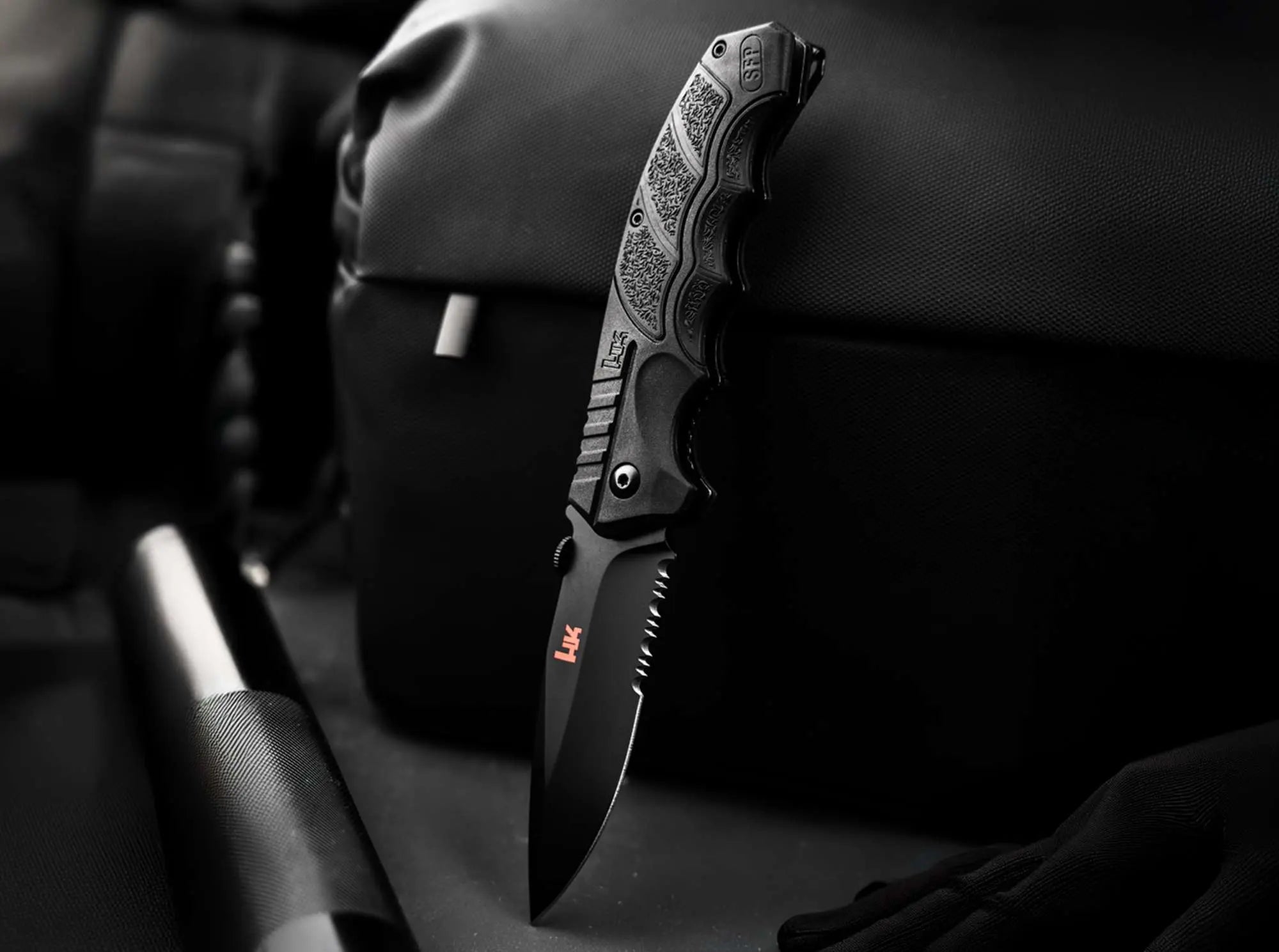 Heckler & Koch SFP Tactical Folder All Black D2 Linerlock Taschenmesser Heckler & Koch