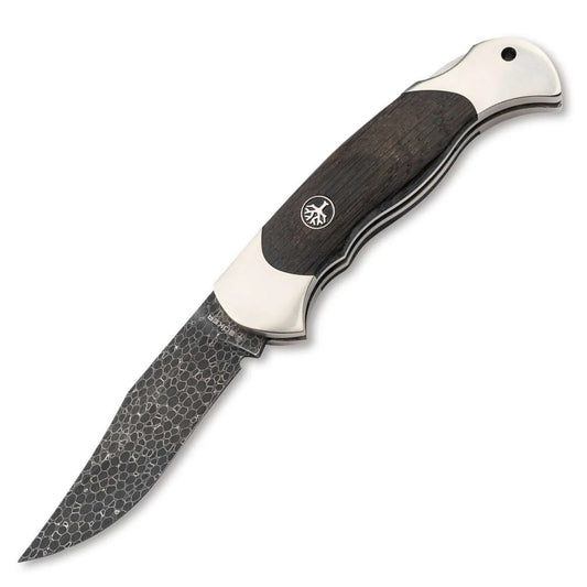 Böker Scout Damast Mooreiche – Limitiert, Dragonskin, Neusilber, Backlock, Solingen, 40th Anniversary Damast Böker Manufaktur Solingen
