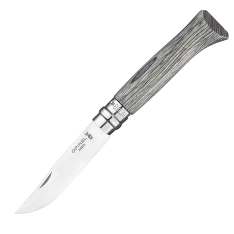 Opinel N°08 Laminierte Birke Grau – Luxus-Taschenmesser mit einzigartigem Birkenholzgriff & Geschenkbox Opinel