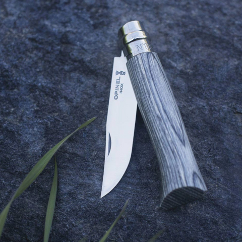 Opinel N°08 Laminierte Birke Grau – Luxus-Taschenmesser mit einzigartigem Birkenholzgriff & Geschenkbox Opinel
