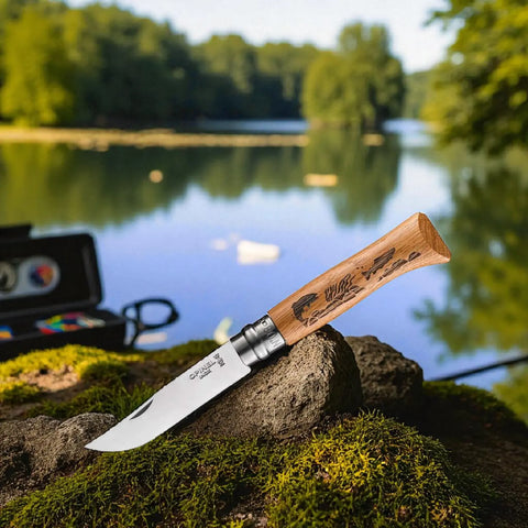 Opinel N°08 Animalia Fisch – Taschenmesser mit Gravur für Angler & Naturliebhaber Opinel