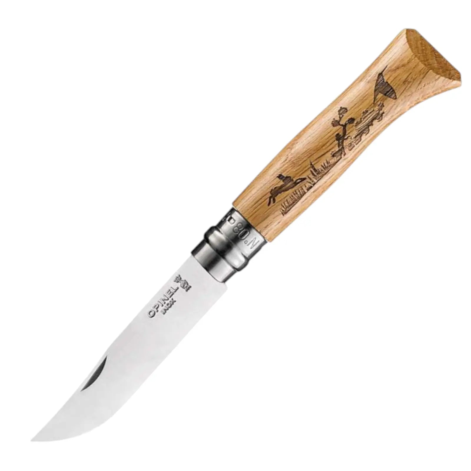 Opinel N°08 Animalia Hase – Taschenmesser mit Gravur auf Eichenholzgriff & 8,5 cm Edelstahlklinge Opinel