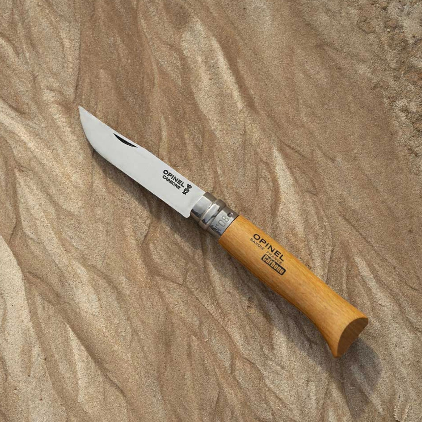 Opinel N°08 Carbon – Klassisches Taschenmesser mit Carbonstahlklinge & Buchenholzgriff