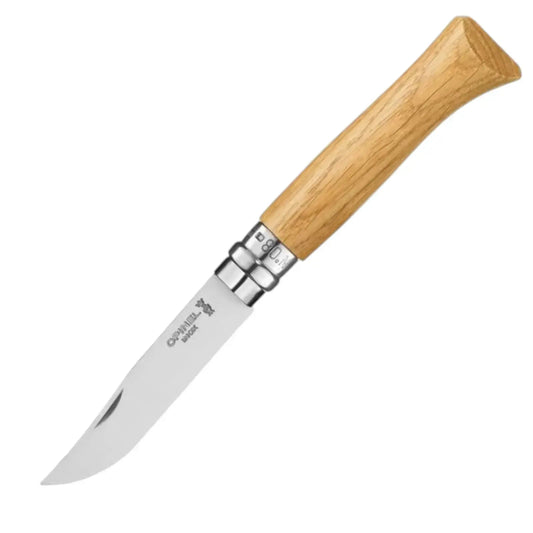 Opinel N°08 Eiche – Taschenmesser mit Eichenholzgriff in der Gesamtansicht