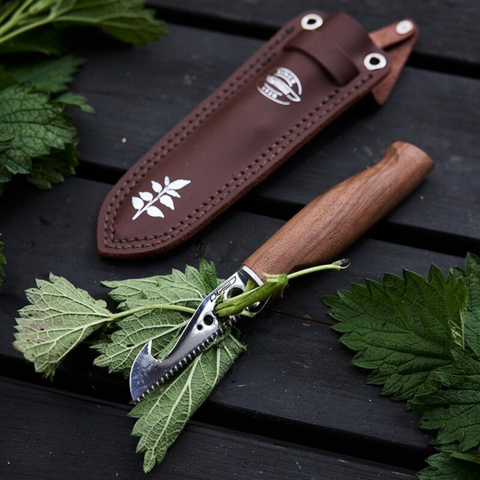 Marttiini Kräutermesser Kerääjä – Edelstahlklinge mit Lochungen, Birkengriff & Lederscheide