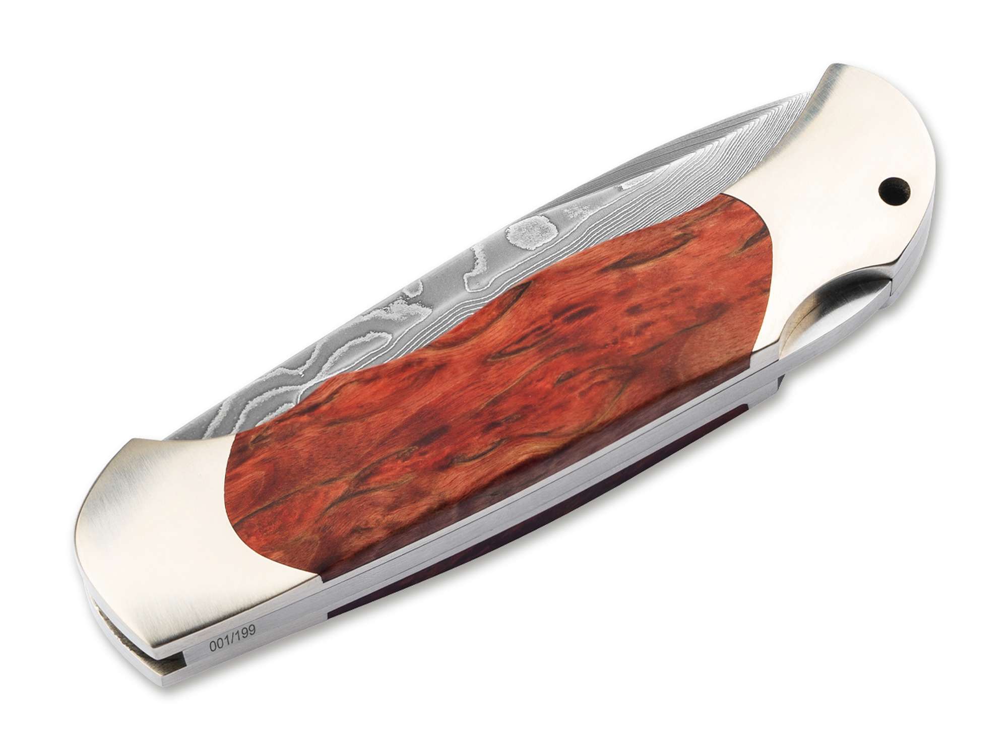 Böker Optima Maserbirke Bloody Orange Damast – Limitiertes Taschenmesser mit handgeschmiedeter Damastklinge (199 Stück)