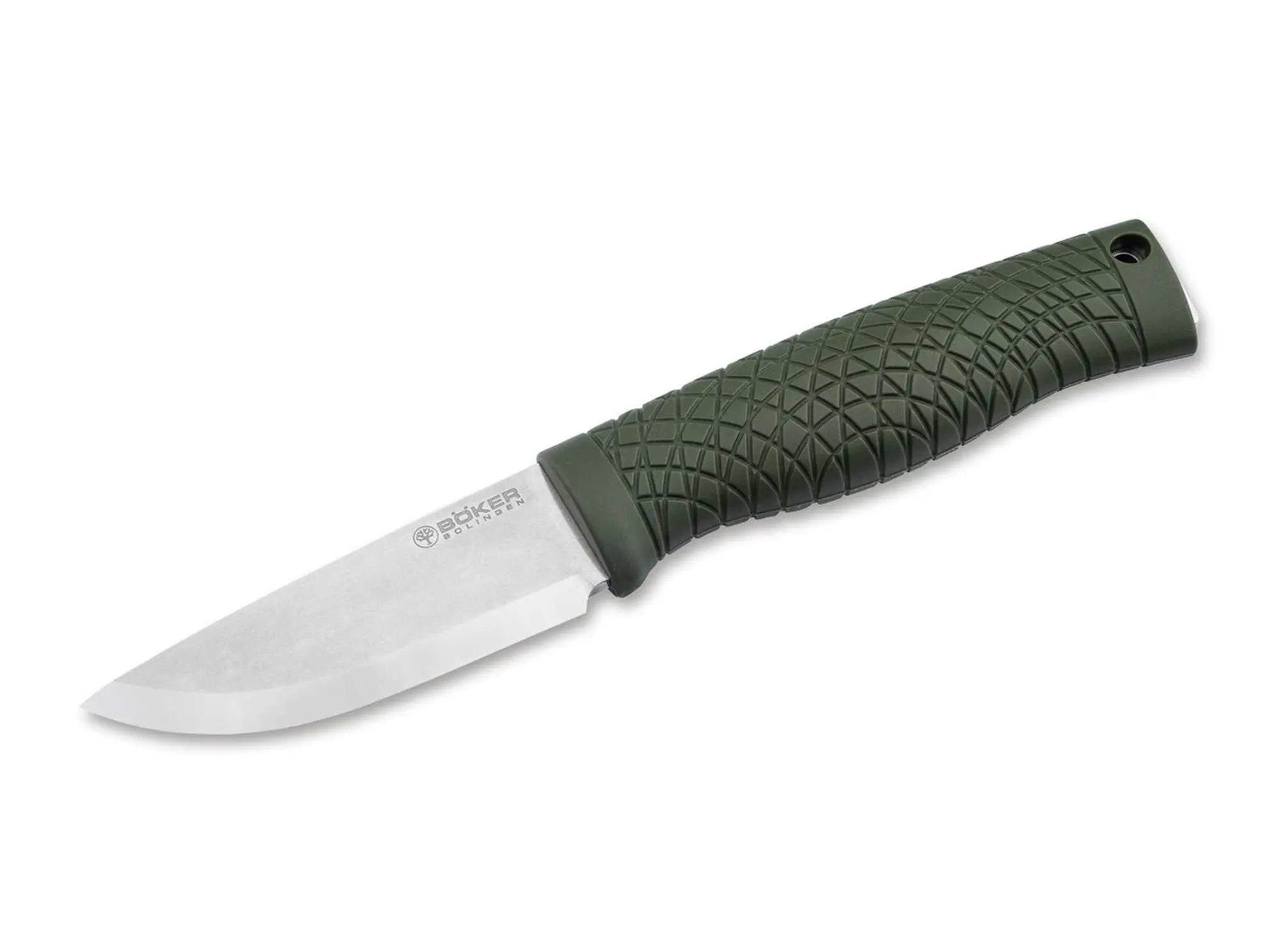 Böker Manufaktur Solingen Bronco Mini CPM-3V Green Scandi – Kompaktes Bushcraft Messer mit Scandi-Schliff, CPM-3V Stahl & Kydexscheide Böker Manufaktur Solingen
