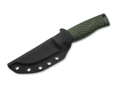 Böker Manufaktur Solingen Bronco Mini CPM-3V Green Scandi – Kompaktes Bushcraft Messer mit Scandi-Schliff, CPM-3V Stahl & Kydexscheide Böker Manufaktur Solingen