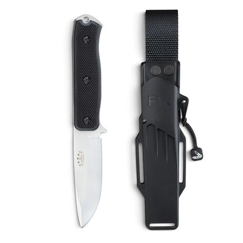 Fällkniven F1x Elmax Outdoormesser – Gesamtansicht des Messers mit Scheide