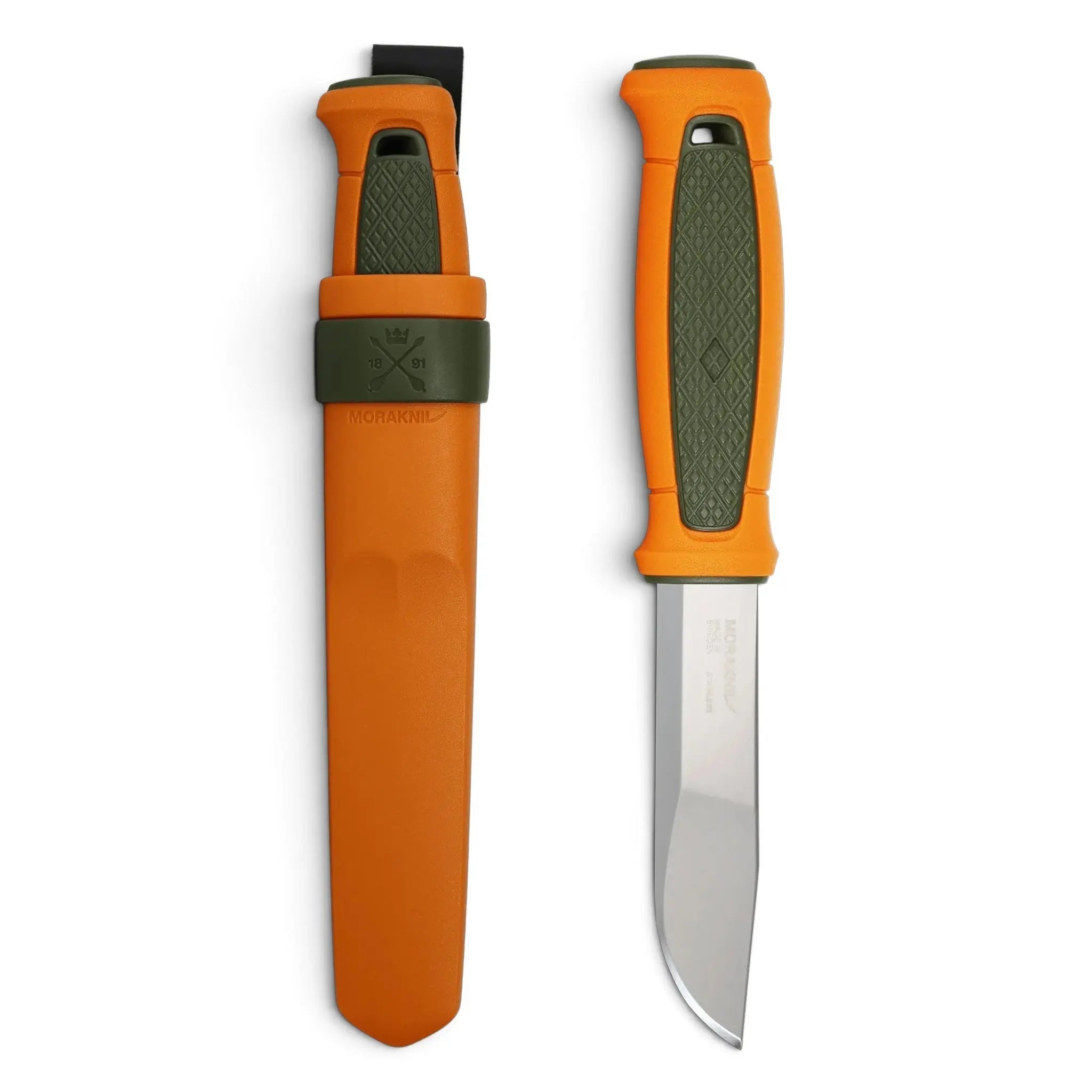 Morakniv Hunting Kansbol (S) Jagdmesser mit Griff in Grün/Orange und Scheide mit Lederschlaufe
