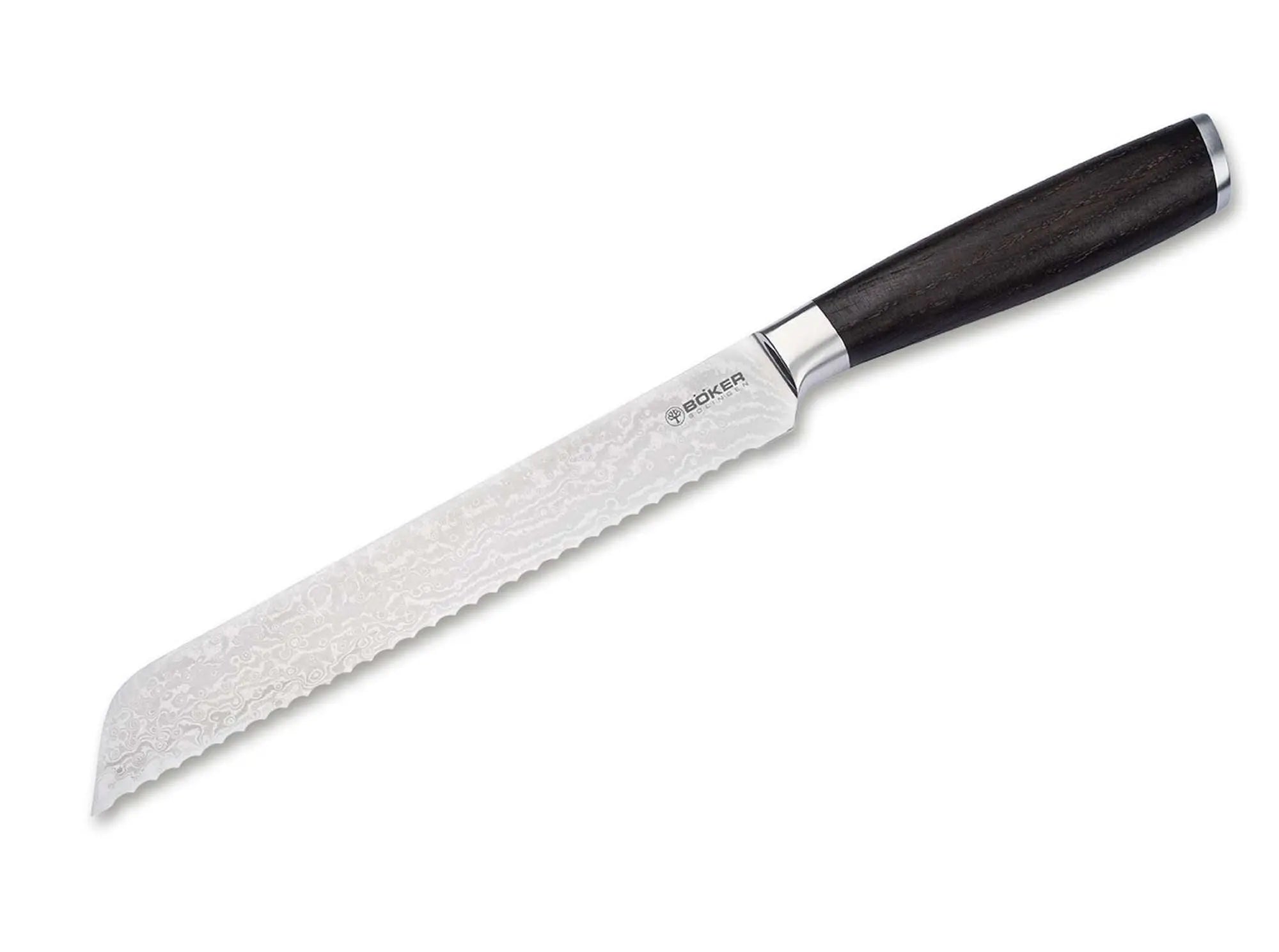 Böker Meisterklinge Damast Brotmesser – VG-10 Kern, Räuchereiche, lebenslange Garantie Böker Manufaktur Solingen
