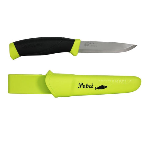 Morakniv Companion Petri Anglermesser – 12C27 Edelstahl mit rutschfestem Griff & Lime Green Scheide
