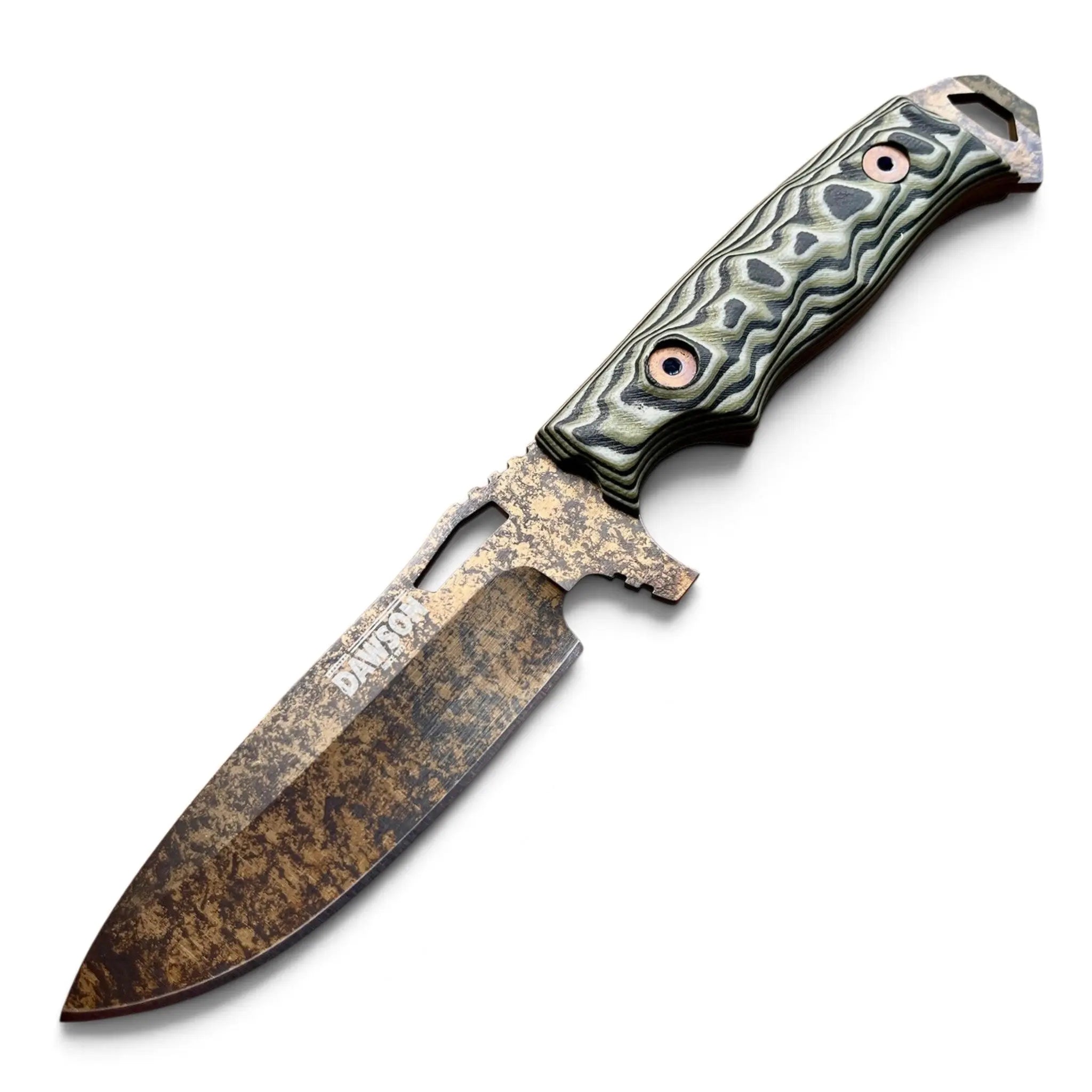 Dawson Knives Nomad Wildfire Arid Camo G10 – 80CrV2-Outdoormesser in der Gesamtansicht