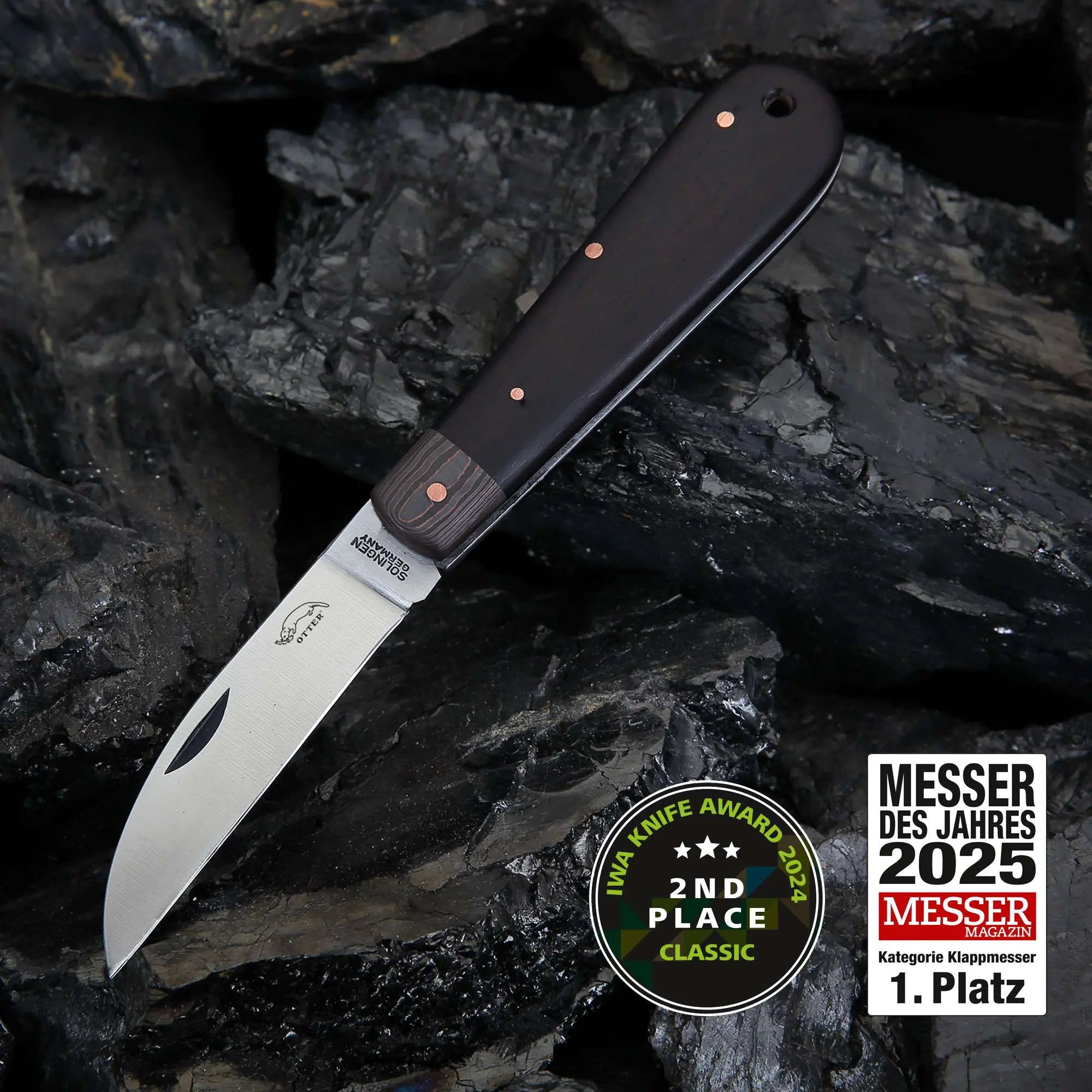 OTTER Bergmann – Messer des Jahres 2025, Klappmesser aus Carbon & Ebenholz, handgefertigt in Solingen Otter