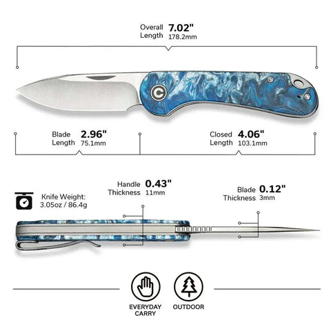 CIVIVI Elementum Slip Joint 14C28N – Blue Ocean Resin (C18062AJ-4) CIVIVI