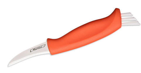 Marttiini Pilzmesser Ruska – Edelstahlklinge, roter Griff, Nylonbürste & Lederscheide