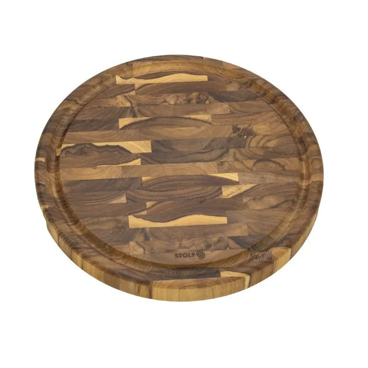 Stolf Supreme Schneidebrett rund – rundes Teakholzbrett mit 35 cm Durchmesser