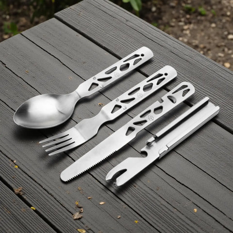 Naturensöhne Campingbesteck Set Edelstahl Messer Gabel Löffel Dosenöffner Böker Plus Böker Plus