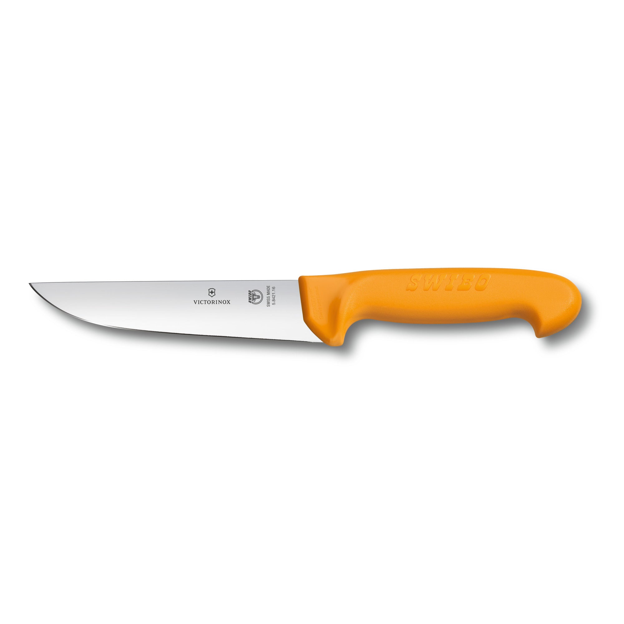 Victorinox Swibo Schlachtmesser – 16 cm, gerade Klinge, orange, mit SB-Hülle 5.8421.16