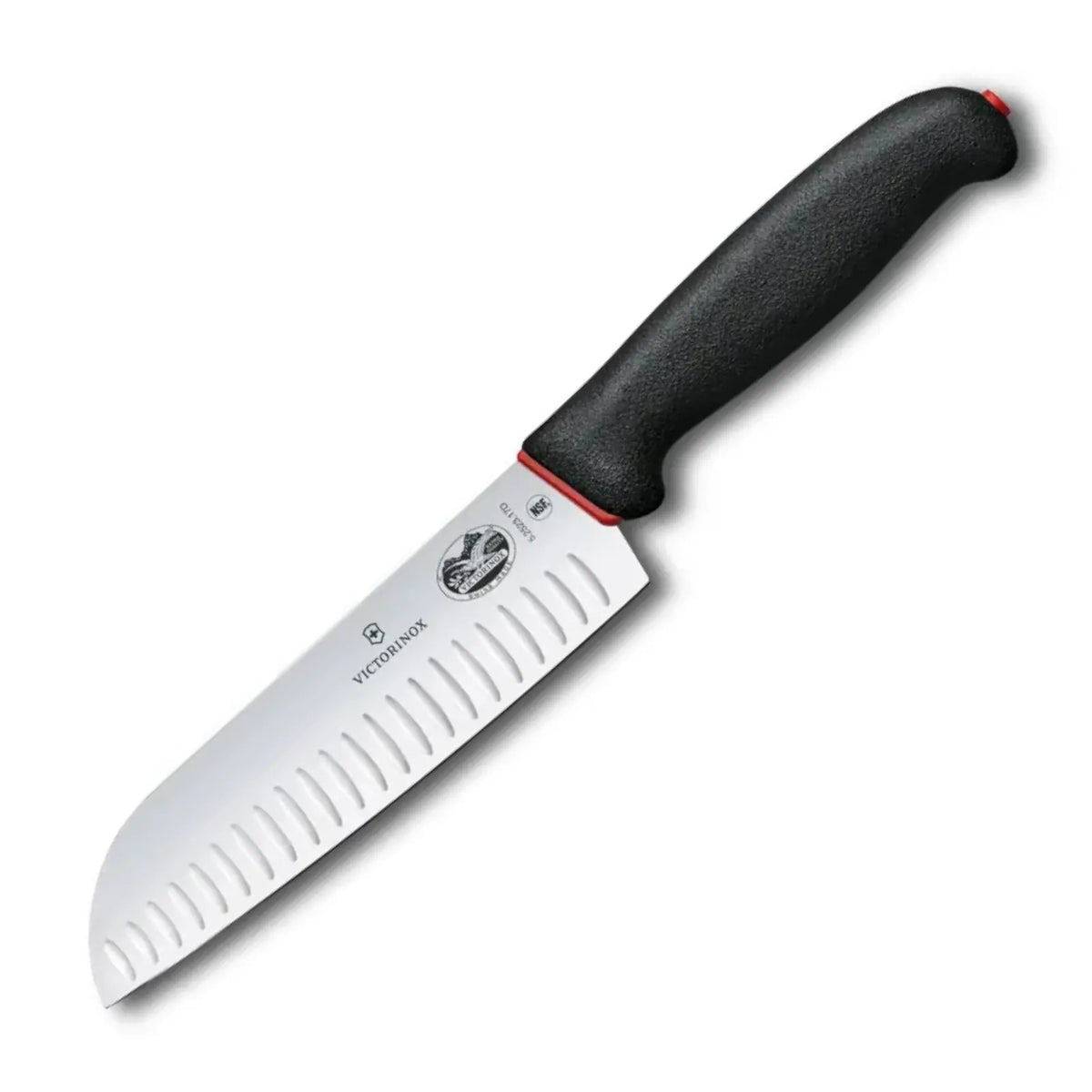 Victorinox Dual Grip Santokumesser 17 cm – Kullenschliff, Schwarz/Rot, rutschfester Profi-Griff Victorinox