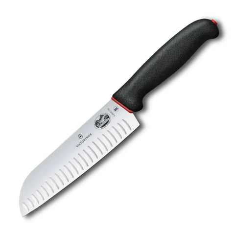 Victorinox Dual Grip Santokumesser 17 cm – Kullenschliff, Schwarz/Rot, rutschfester Profi-Griff Victorinox