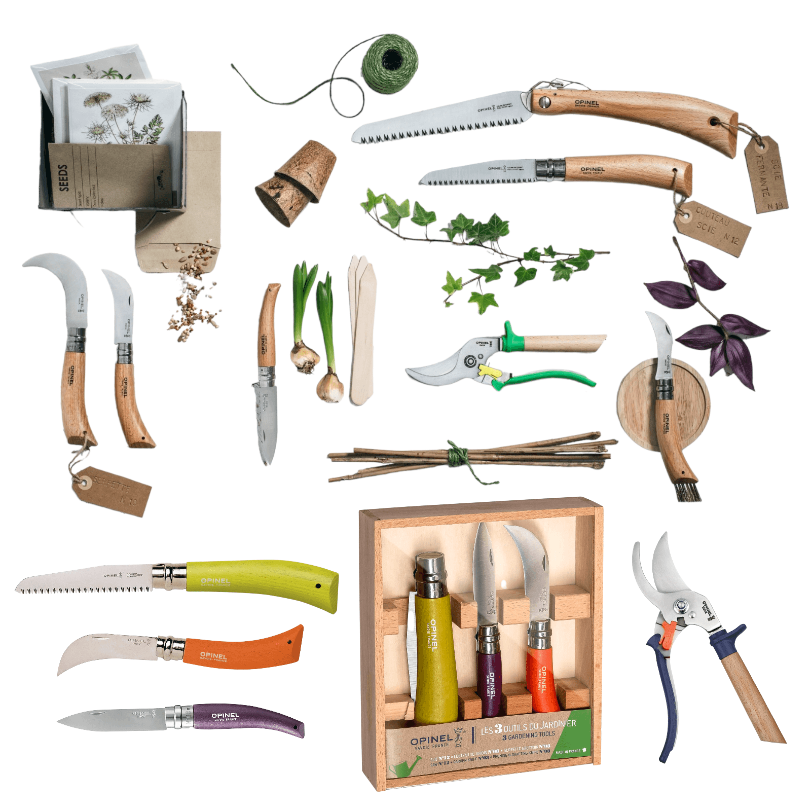 Opinel Gartenprodukte Gartenschere Klappsäge Gärtnermesser Gartenhippe Pilzmesse