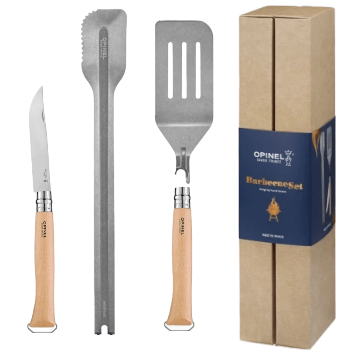 Opinel Barbecue Set Grillset Messer Pfannenwender XL-Grillzange Flaschenöffner