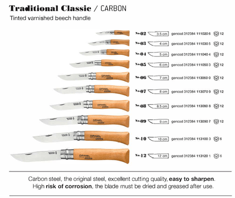 OPINEL Messer Carbon & INOX No 02 - No 12 - Taschenmesser Klappmesser Buchenholz