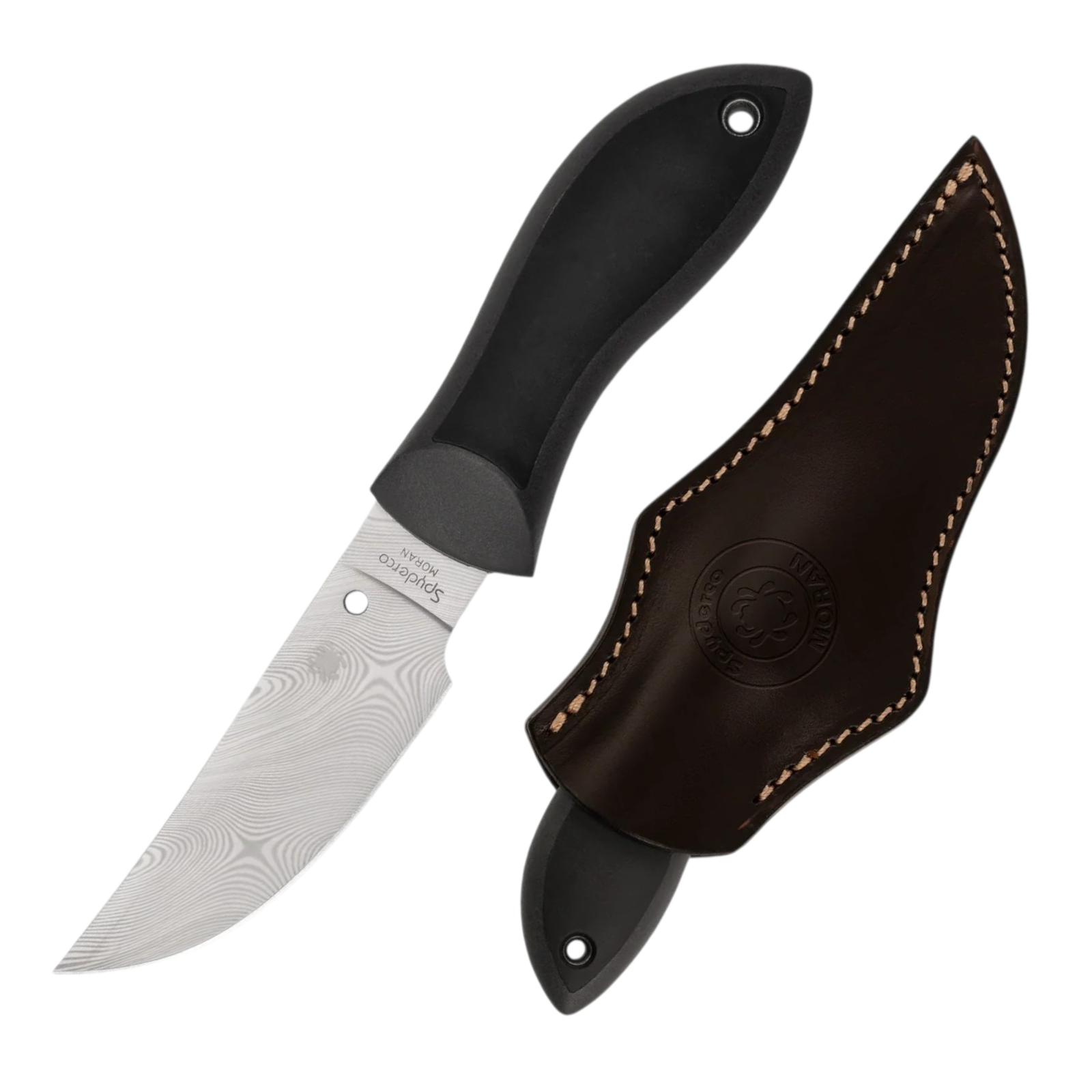 Spyderco Moran™ Upswept Gray Damasteel® DS93X – Sprint Run® – Limited Edition – Leder Scheide – Made in Japan