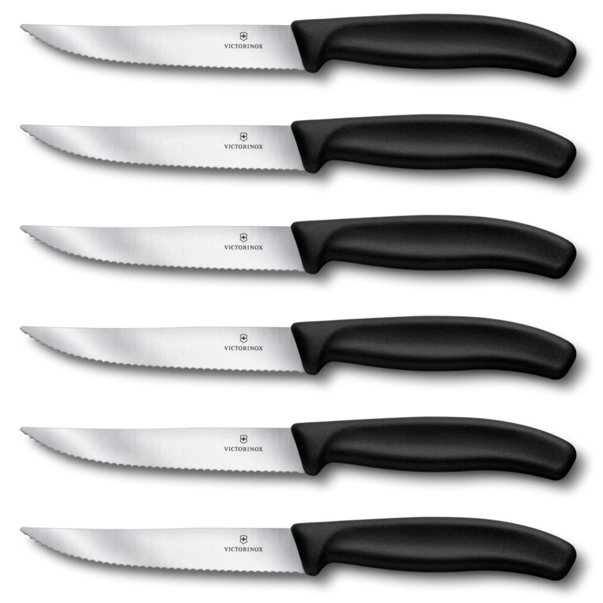 6x Swiss Classic Steak- & Pizzamesser 12 cm Wellenschliff Schwarz – Victorinox 6.7933 Victorinox