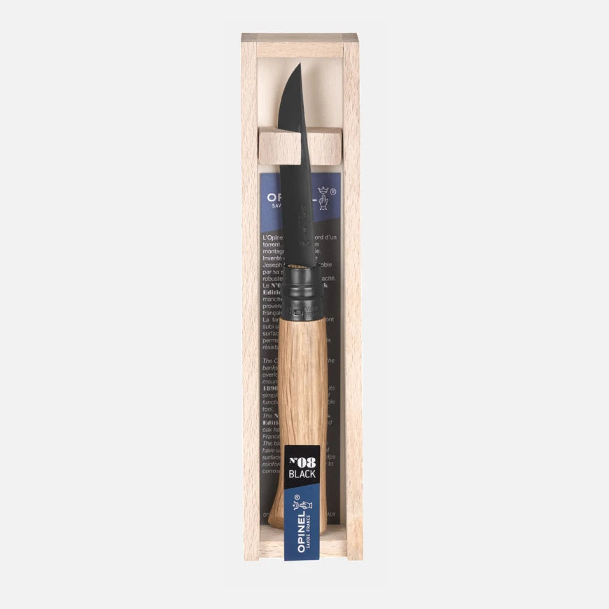 Opinel N°08 Eiche Black – Edles Taschenmesser mit schwarzer PVD-Klinge & Griff aus französischer Eiche Opinel