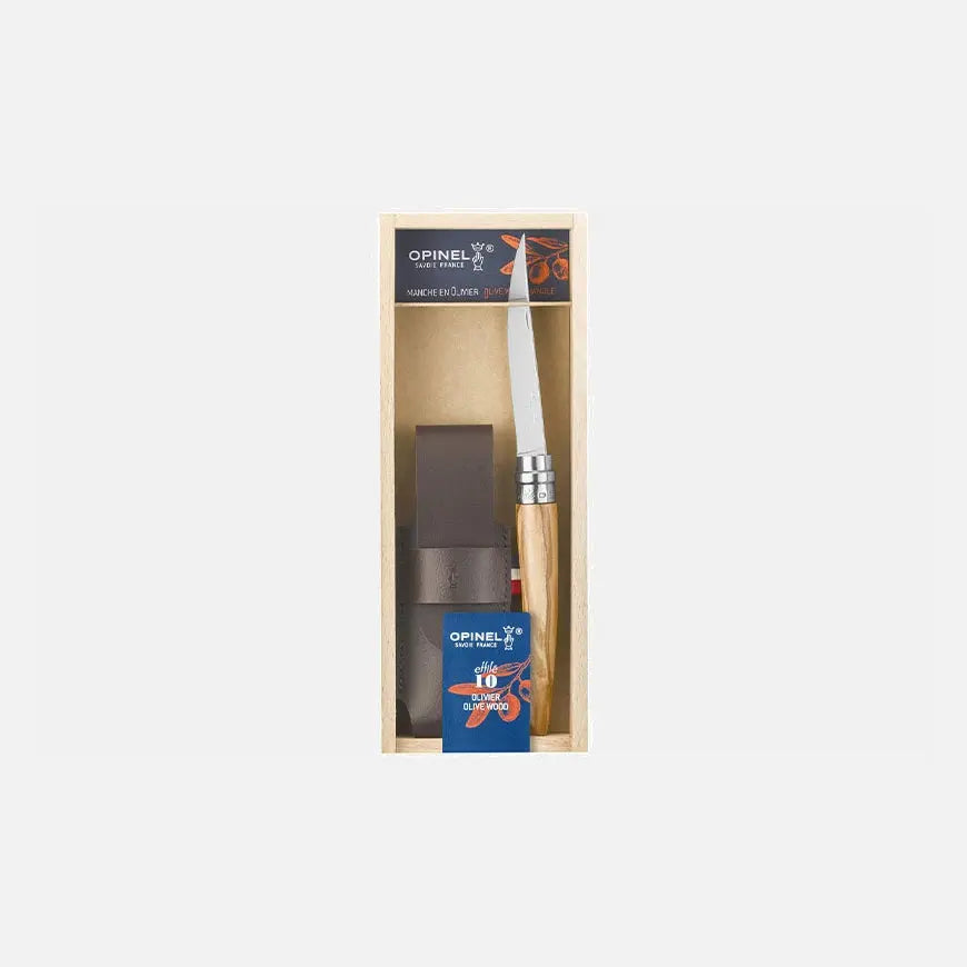 Opinel Effilé 10 Olivenholz Slim Messer Geschenkset mit Etui & Box Opinel