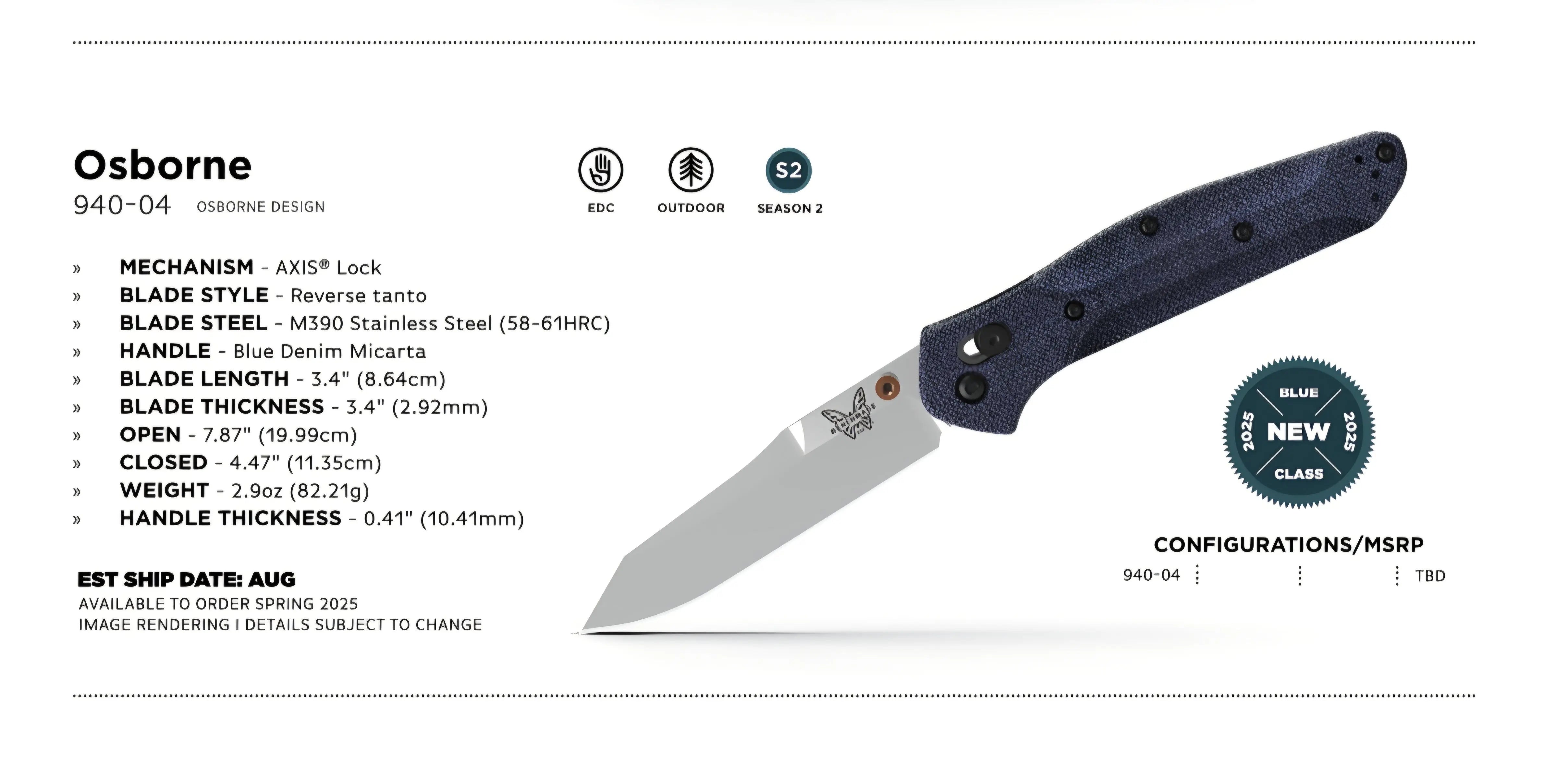 Benchmade 940-04 Osborne – Blue Denim Micarta, M390, AXIS Lock Benchmade