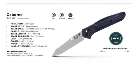 Benchmade 940-04 Osborne – Blue Denim Micarta, M390, AXIS Lock Benchmade