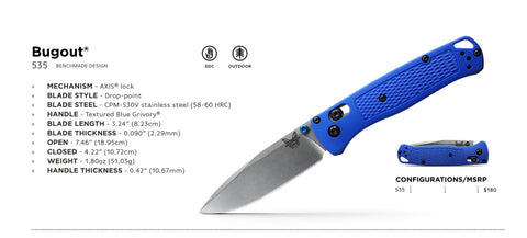 Benchmade 535 Bugout Blue – Ultraleichtes EDC-Messer mit AXIS® Lock Benchmade