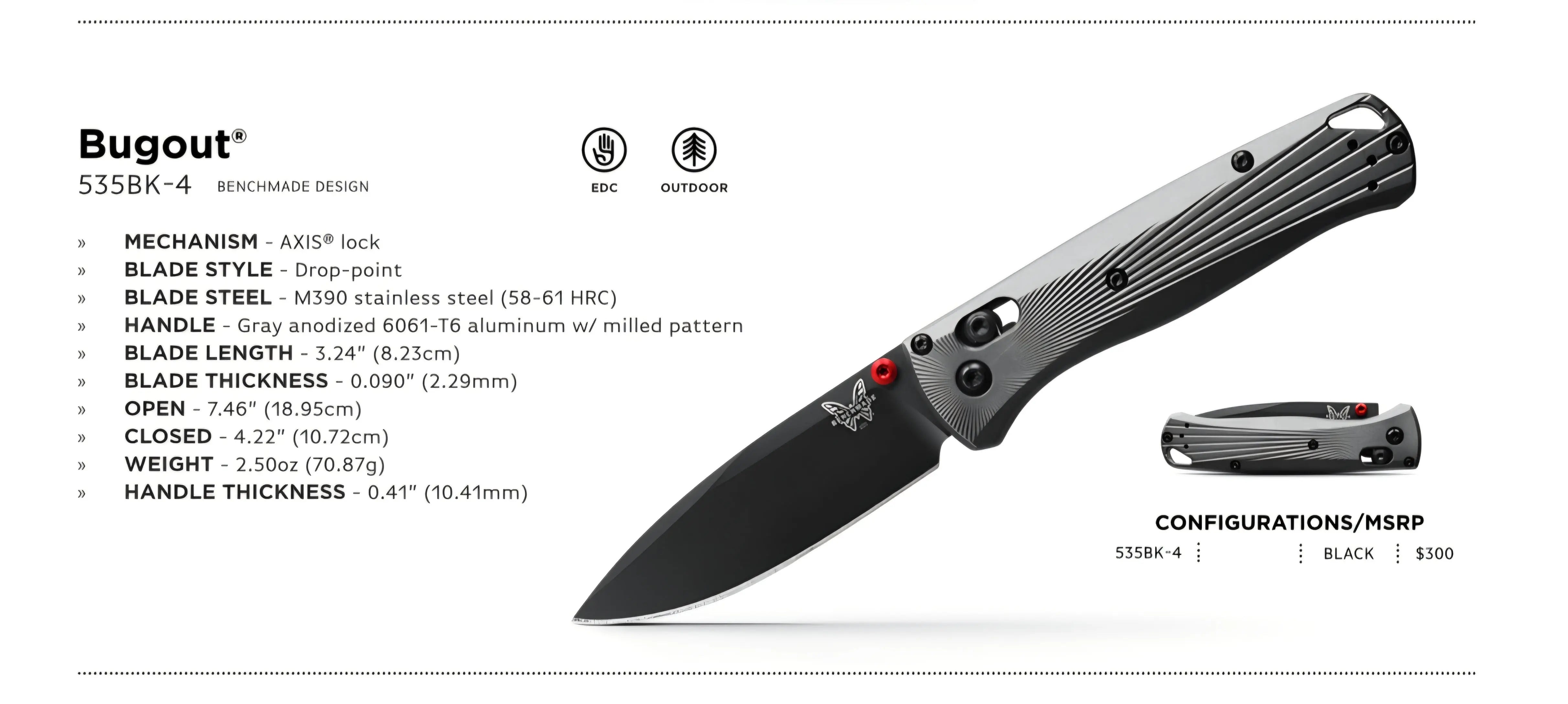 Benchmade 535BK-4 Bugout – Aluminium Edition mit M390 Stahl & Cerakote Finish Benchmade